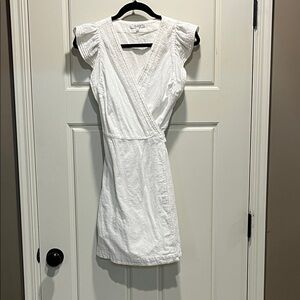 Madewell Cotton Ruffle Sleeve Textured Wrap Mini Dress In White